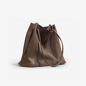 Sac fourre-tout en daim et cuir véritable pour femme, grand sac à bandoulière, personnalisable avec logo, collection automne 2025 - Product Image 2