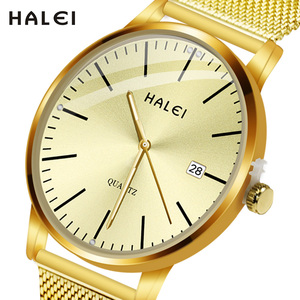 Envío Directo HALEI Nuevo Reloj de Cuarzo Original con Correa de Malla de Acero Inoxidable, Diseño Minimalista, Visualización de Fecha Analógica, Movimiento Japonés - Product Image 2
