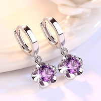 SA Boucles d'oreilles pendantes florales en argent avec pierre facettée violette pour femme, bijoux fantaisie pour fête, cadeau, accessoires de mariage
