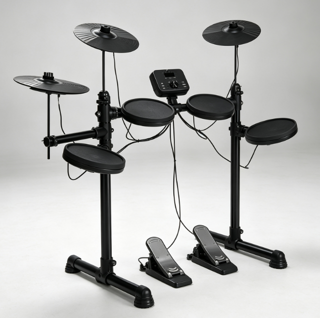 4 Drum 3 Cymbal Electronic Drum Set Portable Electric Jazz Drum Kit for Kids & Adults Silicone Mesh Heads for Home Practice