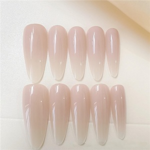 <span class=keywords><strong>Uñas</strong></span> acrílicas de longitud media-larga para novias, estilo francés, cobertura completa, forma almendrada, con pegamento removible, aplicación en dedos, minimalistas. - Product Image 4
