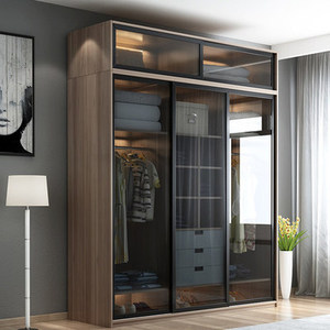 Armoire coulissante en <span class=keywords><strong>bois</strong></span> à 3 portes avec dos en verre <span class=keywords><strong>noir</strong></span> peint - Product Image 6