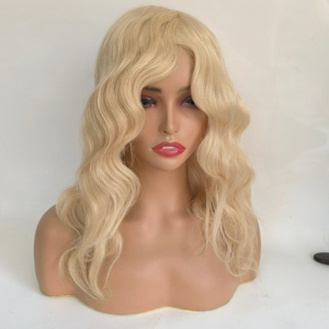 Parrucca da donna su misura con <span class=keywords><strong>capelli</strong></span> umani vergini biondi ondulati, top in seta, linea frontale realistica, a prezzo conveniente - Product Image 1