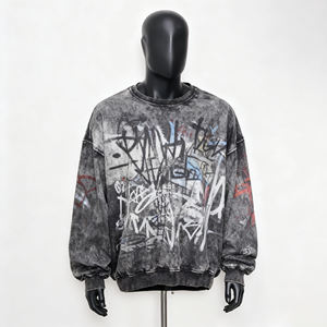 OEM kustom bordir 100% katun 380Gsm antik asam dicuci kotak dipotong tepi mentah manset Hems Sweatshirt Hoodies tanpa Hoody - Product Image 1