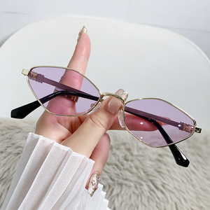 Sunglasses Polygonal <b>Small</b> Frame Metal Unisex UV400 Light <b>Weight</b> PC Frame Black Lens - Product Image 4