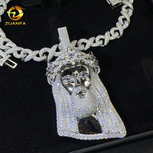 Ensemble de bijoux Hip Hop Iced Out de luxe personnalisé au design unique, plaqué rhodium, GRA, en argent 925, avec pendentif Jésus en Moissanite <span class=keywords><strong>et</strong></span> chaîne Infini - Product Image 1