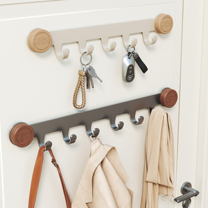 Ensemble d'accessoires de salle de bain en bois haut de gamme moderne, sans perçage, crochets à ventouse pour bijoux, pot, four à <span class=keywords><strong>micro</strong></span>-<span class=keywords><strong>ondes</strong></span>, rangement <span class=keywords><strong>mural</strong></span> - Product Image 1