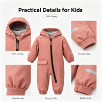 Combinaison pour bébé, barboteuse à capuche, fermeture éclair bidirectionnelle, coupe-vent, rembourrée, 100% polyester, combinaison de neige pour bébés garçons et filles, temps froid