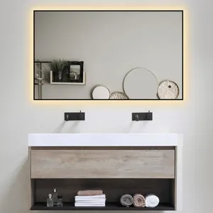 good quality modern luxury metal frame led wall mirror hardwired back lit lighting bathroom led mirror with black frame
