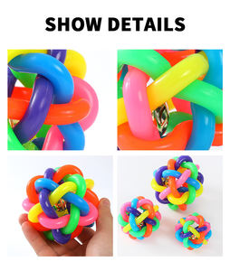 <span class=keywords><strong>Jouet</strong></span> à mâcher pour chien et chat en caoutchouc arc-en-ciel torsadé avec cloche tissée interactive colorée classique pour le nettoyage des dents et le lancer - Product Image 4