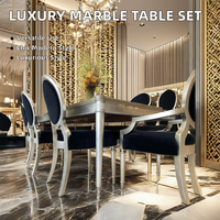 Ensemble de table à manger en marbre de luxe nordique moderne rectangulaire avec chaises en métal pour la maison ou l'hôtel pour l'appartement