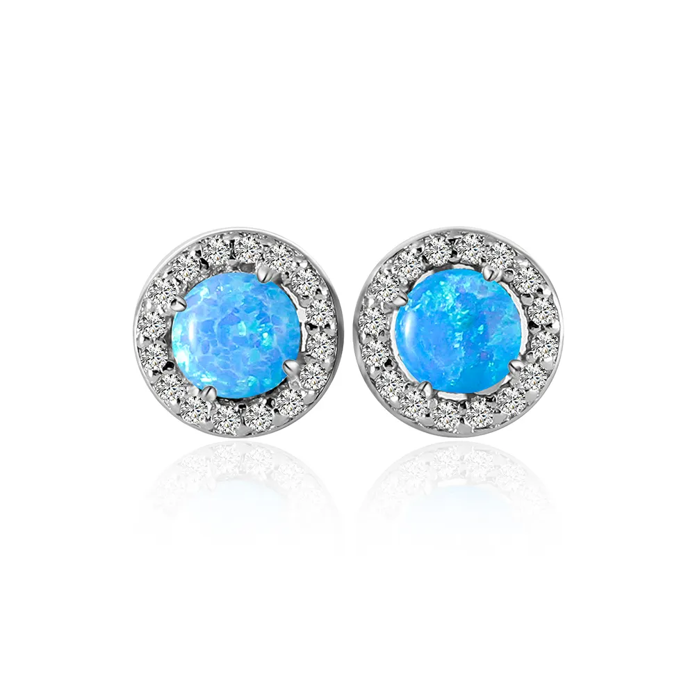 Anting-anting kancing Opal Cabochon bulat 3mm-8mm anting-anting perak Sterling 925 batu Opal 92 warna