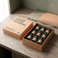 Boîte rigide carrée personnalisée rose pêche avec couvercle et base en carton gris pour 9 flacons de peptides, impression offset éponge, soins personnels