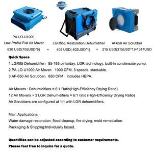 ชุดอุปกรณ์ฟื้นฟูความเสียหายจากน้ำ พร้อมเครื่องลดความชื้น LGR 115V ประสิทธิภาพสูง เครื่องเคลื่อนย้ายอากาศ และเครื่องกรองอากาศ - Product Image 2