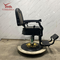 Chaise de barbier professionnelle rétro, noire, look classique, robuste, fonction d'inclinaison hydraulique