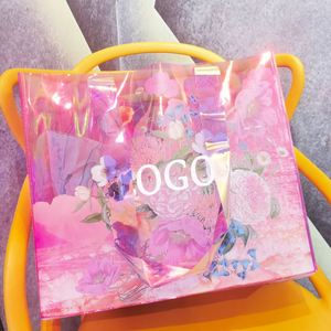 กระเป๋าหิ้วพีวีซีสีชมพูแบบโฮโลแกรม พิมพ์ลายสีสันสดใส  กระเป๋าช้อปปิ้ง  กระเป๋าชายหาดกันน้ำ  กระเป๋าบรรจุภัณฑ์ - Product Image 3