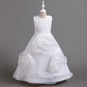 Vestido largo para niñas, vestido de princesa con apliques de flores rosas sin mangas para banquete de boda, desfile de moda 8623 - Product Image 3