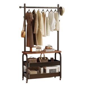 Vintage Floor Standing <b>Clothes</b> <b>Rack</b> With Storage Shelf Portable Coat <b>Rack</b> For Bedroom Entryway Living Room - Product Image 5