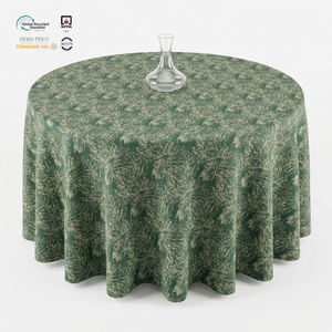 Mantel Redondo de Lujo Azul Marino de 108 Pulgadas, Jacquard de Poliéster, Impermeable, Ecológico, Personalizable, con Diseño Floral Damasco para Decoración de Bodas - Product Image 1