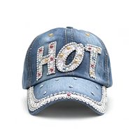 Casquette de baseball en jean avec lettrage en strass colorés, plusieurs couleurs disponibles, vente en gros