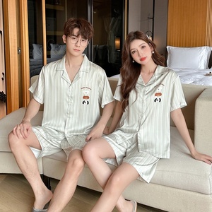 <span class=keywords><strong>Pigiama</strong></span> Estivo Traspirante a 2 Pezzi con Stampa di Cuccioli Cartoon, per <span class=keywords><strong>Uomo</strong></span> e Donna, in Seta Ghiacciata, Maniche Corte e Pantaloncini, Taglie Grandi - Product Image 4