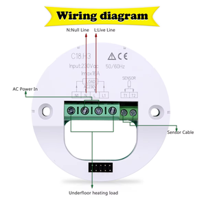 Thermostat de <span class=keywords><strong>chauffage</strong></span> <span class=keywords><strong>au</strong></span> <span class=keywords><strong>sol</strong></span> HT18, écran tactile circulaire, matériau PC anti-inflammable, écologique, régulateur de température 220V - Product Image 6