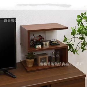 Retro S Shaped Wooden Bookcase 3 Tier Desktop Storage Organizer For Bedroom Living Room Minimalist <b>Desk</b> <b>Shelf</b> - Product Image 2