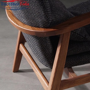 Fauteuil de salon en forme de L en bois massif avec tissu en lin pour hôtel, café, appartement – Style américain - Product Image 5