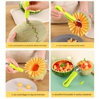 Handmatige drie-in-één fruitballetjesvormer, driehoekig snijmes, watermeloenballetjesvormer, lepel, pulp extractor, meloen scheider
