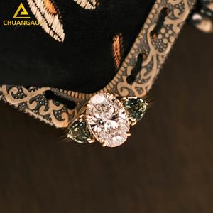 Toptan söz çift yüzük tektaş 9k 14k 18k beyaz altın beyaz Oval kesim alyans hediye büyük indirimler - Product Image 2