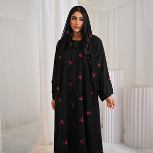 2025 mujeres elegante abierto Abaya bordado hecho a mano Casual manga larga traje árabe islámico estilo modesto para bufanda musulmana de primavera - Product Image 1
