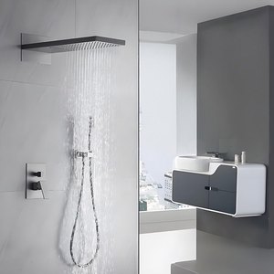 Système <span class=keywords><strong>de</strong></span> douche HONGDEC gris mat avec robinet mélangeur anti-fuite, pommeau <span class=keywords><strong>de</strong></span> douche effet pluie et douchette à main pour usage domestique ou commercial - Product Image 2