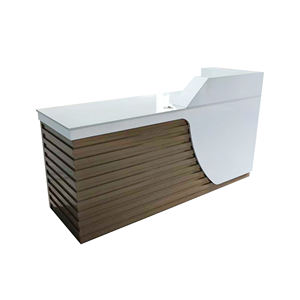Comptoir <span class=keywords><strong>de</strong></span> réception <span class=keywords><strong>de</strong></span> bureau personnalisable <span class=keywords><strong>de</strong></span> haute qualité, durable, avec mur arrière en bois blanc, design moderne, fabriqué en Chine, emballé pour l'envoi postal - Product Image 5