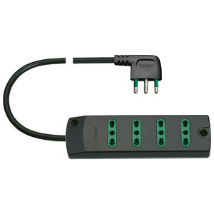 Vimar Power Strip 4 Outlets 35 Cm Black With Green <b>Sockets</b> - Product Image 1