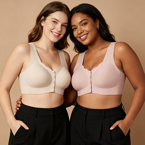 <span class=keywords><strong>Sujetador</strong></span> sin costuras <span class=keywords><strong>con</strong></span> cierre frontal a presión, diseño transpirable <span class=keywords><strong>con</strong></span> orificios, tirantes anchos, bralette cómodo posquirúrgico <span class=keywords><strong>con</strong></span> almohadillas no extraíbles - Product Image 5