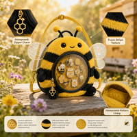 Sac à bandoulière personnalisé en forme d'abeille, sac Ita Kawaii en peluche avec fenêtre transparente en PVC, sac à main rond pour les amoureux des abeilles et des guêpes