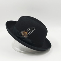 Chapeau Fedora en feutre décontracté quatre saisons pour l'extérieur, avec plume, style fête, en feutre polyester à large bord, type Jazz, vente en gros