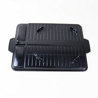 Plaque de cuisson rectangulaire pour barbecue au gaz, en pierre Maifan, antiadhésive, surface striée, double compartiment à sauce, portable pour l'extérieur