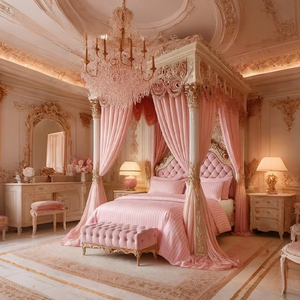 <span class=keywords><strong>Letto</strong></span> a Baldacchino Classico Europeo in Legno Massello per Camera da Ragazza, Personalizzabile, Lussuoso e Romantico per Villa - Product Image 1