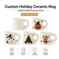 Mug en céramique personnalisé pour les fêtes, 330 ml, tasse à café personnalisée de 11 oz avec une grande poignée ronde pour les cadeaux de Noël et d'Halloween, vente en gros