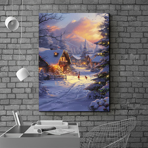 Tableau mural sur toile Scène de village de Noël enneigée, ensemble de 3 pièces, <span class=keywords><strong>peinture</strong></span> décorative paysage hivernal pour salle à manger et décoration intérieure - Product Image 3