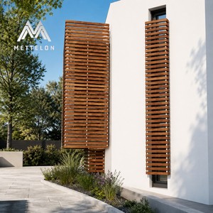 Panneau de protection solaire à lamelles horizontales modernes en aluminium imitation bois pour <span class=keywords><strong>mur</strong></span> <span class=keywords><strong>extérieur</strong></span> de villa - Product Image 1