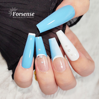 Forsense 2025 tendance beauté femmes xxl presse sur les ongles en gros longs faux ongles avec de la colle bleu stick-on ongles conseils cercueil