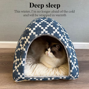 Warme Chenille-Plüsch Katzenhöhle mit Gepolstertem Kissen, Hunde- und Katzenzelthaus, Bett für Kleine Haustiere für den Innenbereich - Product Image 3