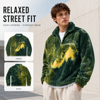 Veste polaire Sherpa personnalisée tie-dye épaisse et décontractée avec broderie de lettres et col ouvert, modèle unisexe, fabrication sur mesure