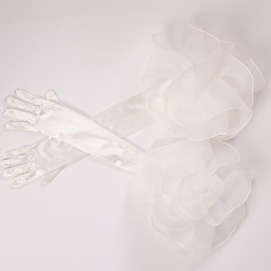 Guanti lunghi in velluto di moda con <span class=keywords><strong>Organza</strong></span> con volant tinta unita manica a mano per le donne abito da sposa foto Prop abbigliamento guanto - Product Image 6