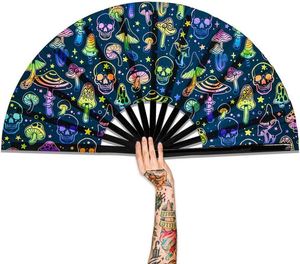 Abanico Plegable de 13 Pulgadas con Diseño de Hongo Reactivo a los Rayos UV, Abanico Grande para Festivales de Música y Fiestas - Product Image 1
