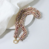 Kalung Wanita Mewah Buatan Tangan dari Baja Tahan Karat Berlapis Emas Kelas AAAAA Bentuk Beras Mutiara Putih Merah Muda Rantai Geometris