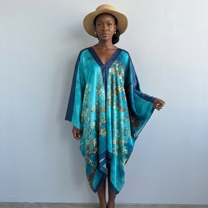Vestidos Kaftan al por Mayor para Mujer, Talla Única, Poliéster Satinado Estampado, Estilo Musulmán Africano, Sin Mangas, Cuello en V, Dashiki Abaya - Product Image 1