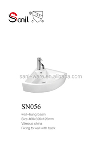 Vasque de salle de bain en céramique triangulaire murale moderne blanche personnalisée, lavabo à trou unique, facile à nettoyer, petite taille, coin lavabo - Product Image 4